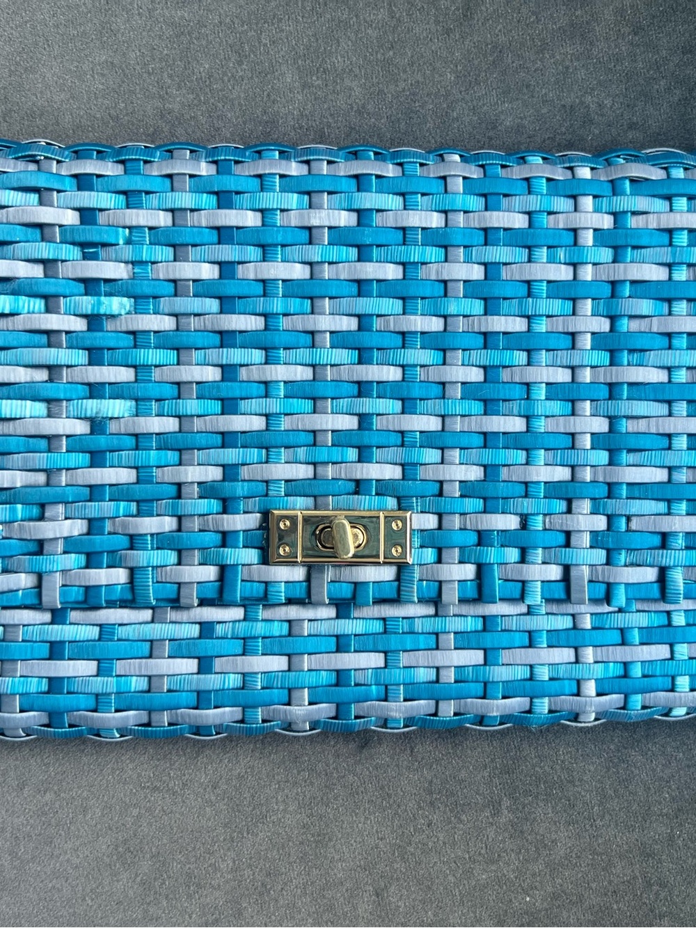 H&M Blue Woven Clutch with Gold-Tone Turn Lock